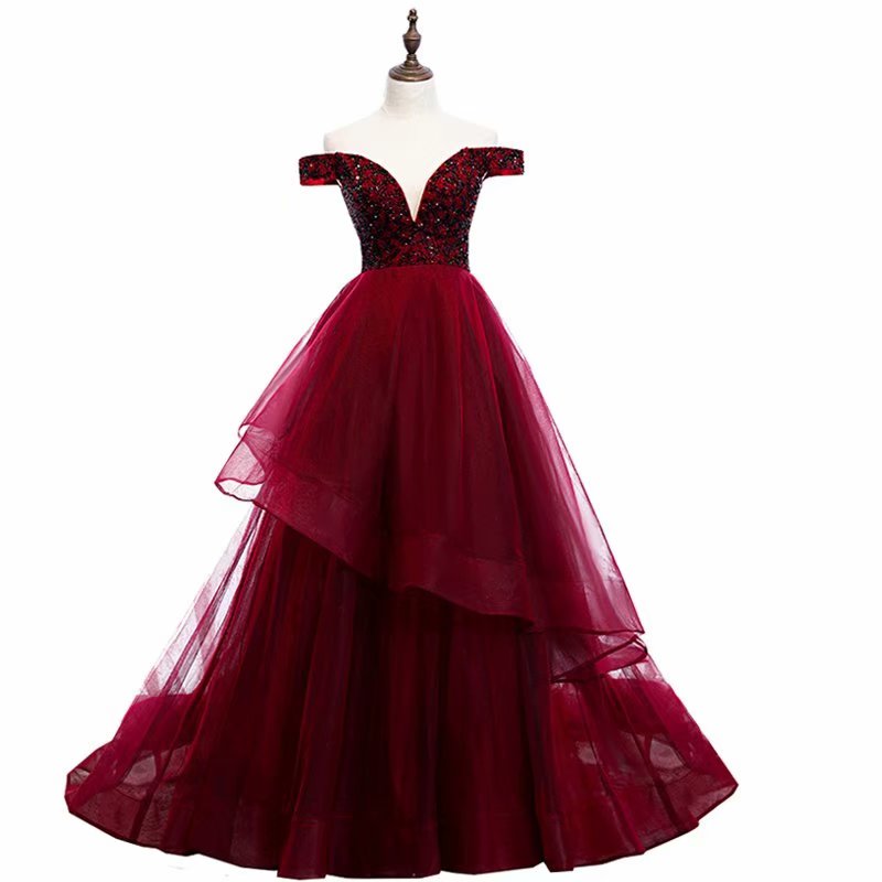 Charming Burgundy Prom Dresses Long 2019 Women s Sexy A line Tulle