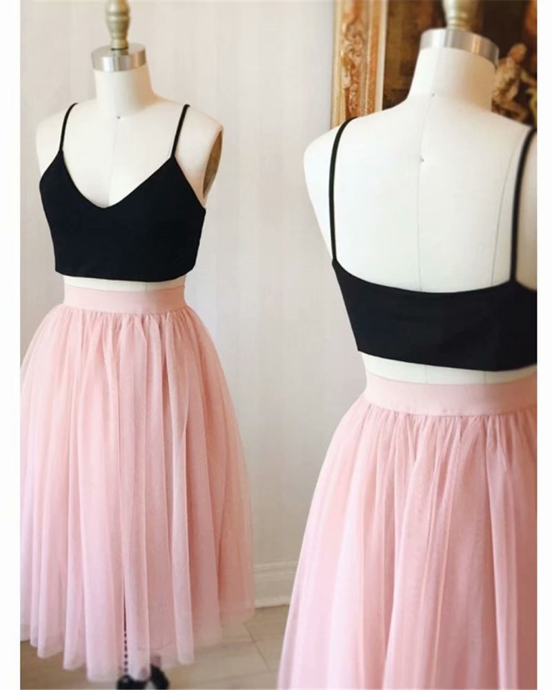 Short Prom Dresses 2019 Spaghetti Straps Vintage Two Piece Dress For Homecoming Party Mini Gowns