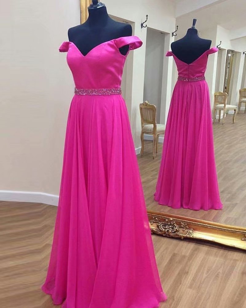 Evening Dresses 2019 V-neck Sleeveless Backless Zipper Custom Made Beading Fuschia Prom Dresses