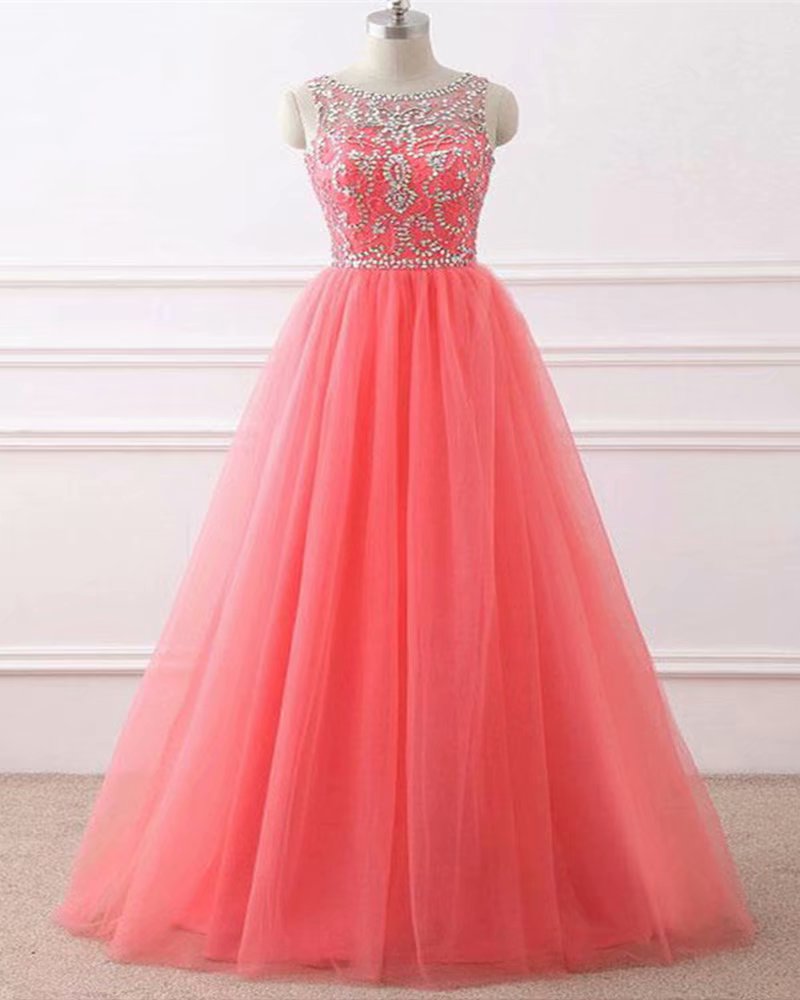 Watermelon Red Long Prom Dress,elegant Floor Length Backless Formal Dress,straps A Line Prom Gowns For Women