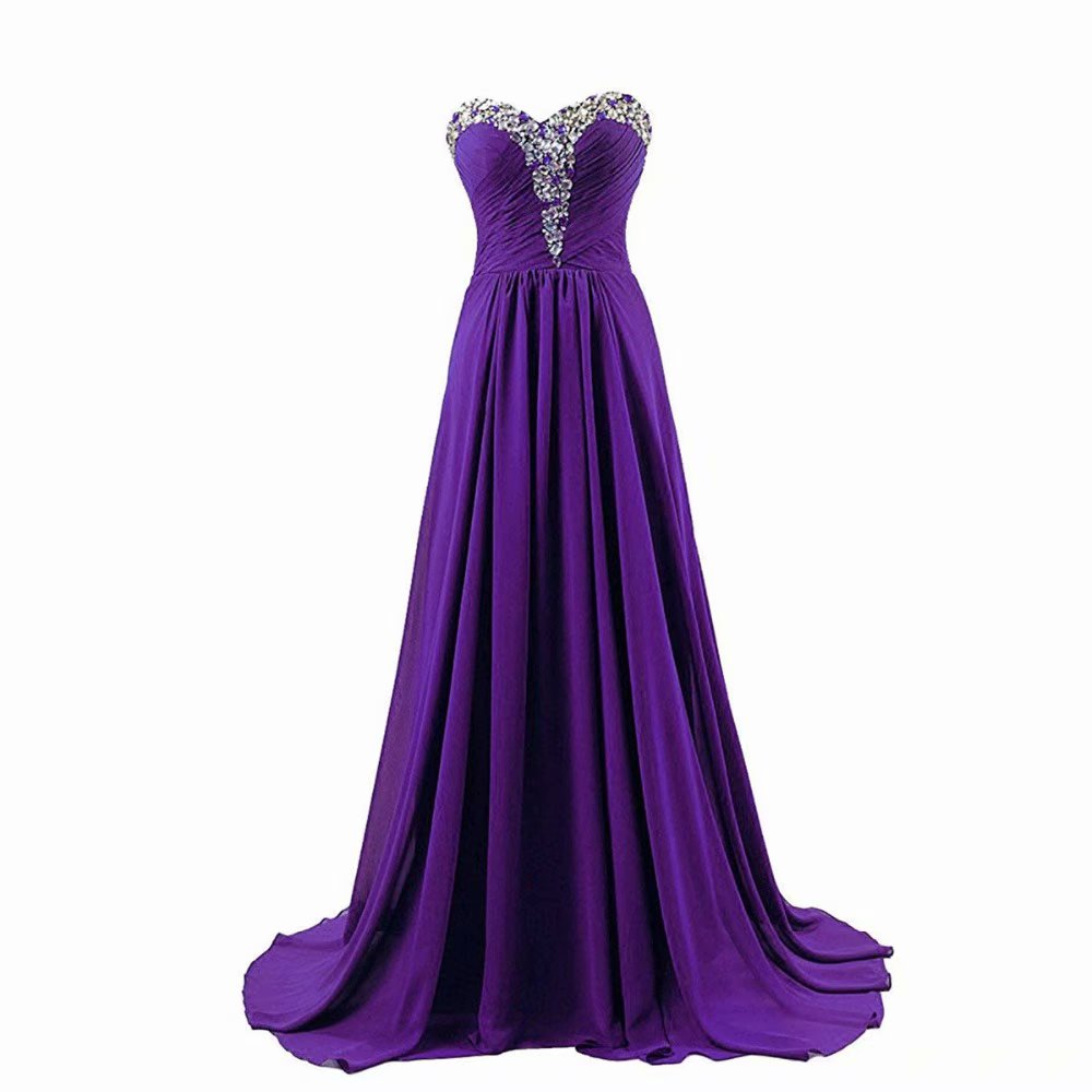 A-line Chiffon Purple Floor-length Empire Chapel Train Bridesmaid Dress With Beaded Rhinestone Bodice