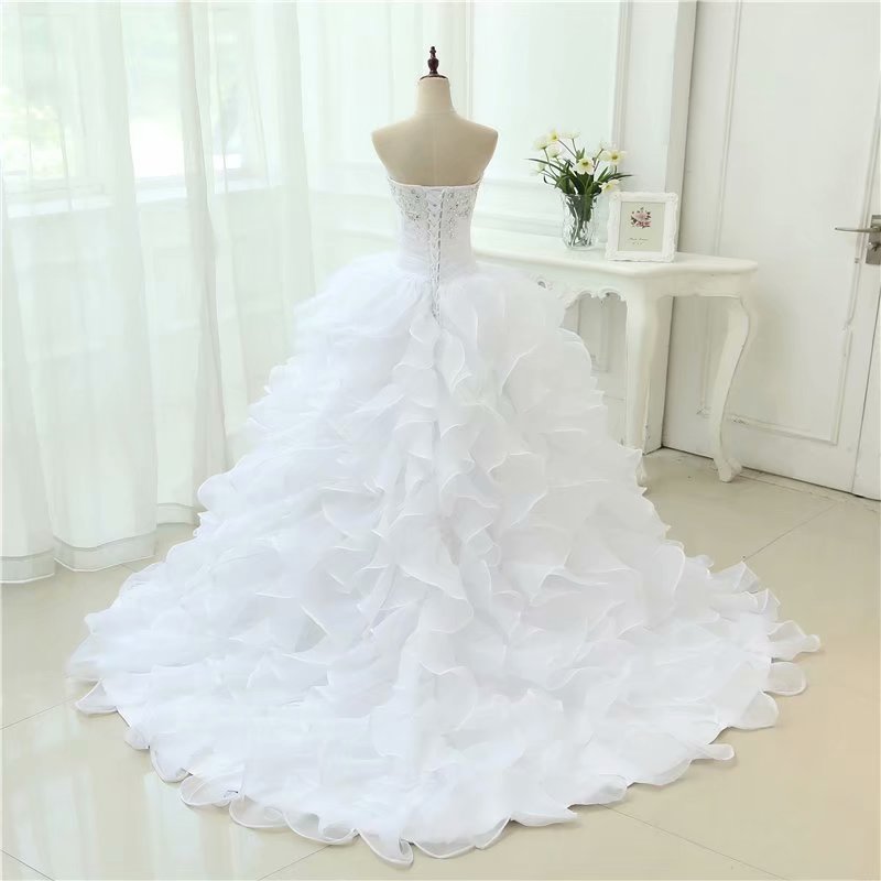 High Low Wedding Dress Organza Long Ruffles Modern Classic