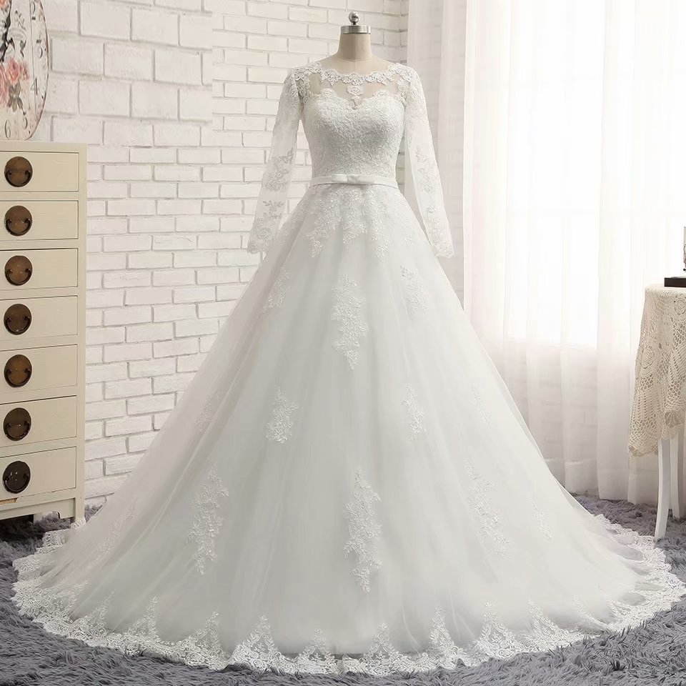 knee length dresses for ladies Long Sleeve Plus Size Wedding Dresses Backless Ivory Beach Wedding Dresses AWD1111 main image 0