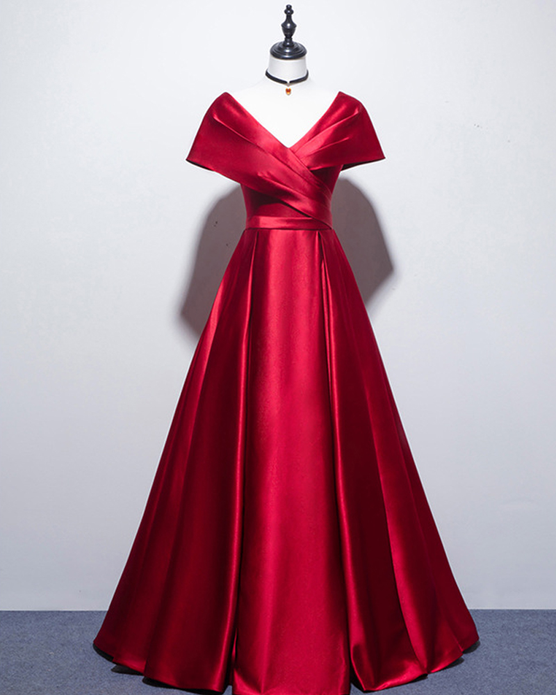 satin burgundy bridesmaid dresses Long A-line Grey Chiffon Bridesmaid Dresses, Popular Bridesmaid Dresse –  ClaireBridal main image 1