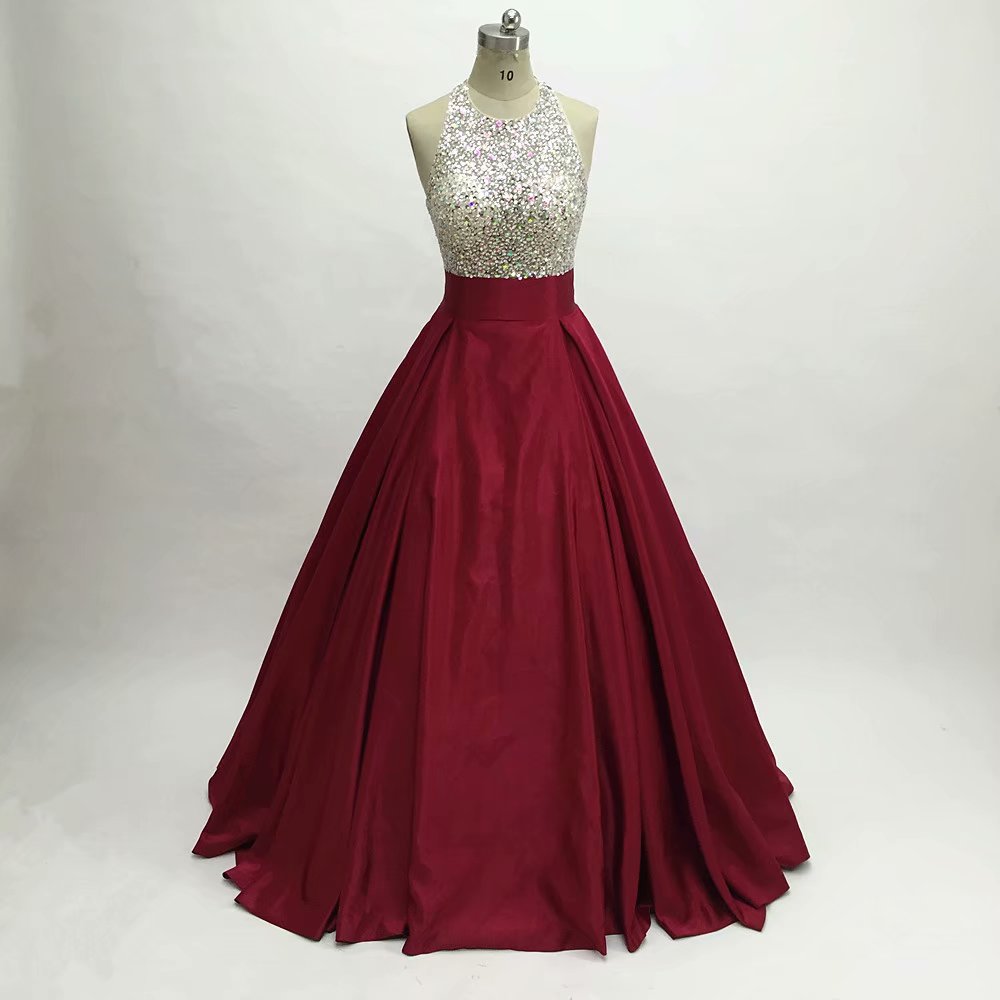 Burgundy Crystal Beaded Crystal Prom Dresses 2019 Fashion A-line Chiffon Evening Gowns Formal China Party Dress