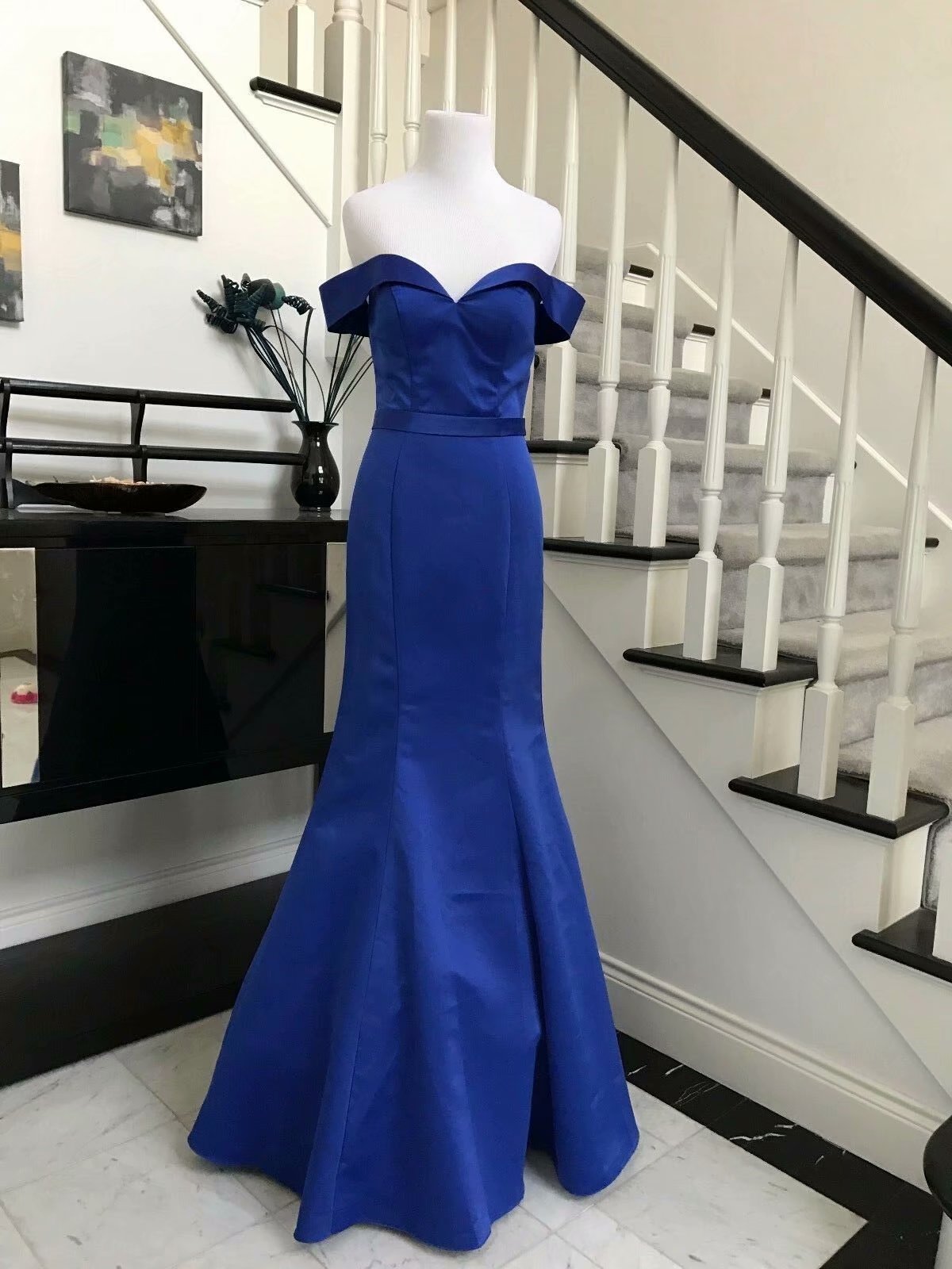 Fashion Mermaid Prom Dresses 2019 Satin Floor Length Off The Shoulder Royal Blue Evening Gowns