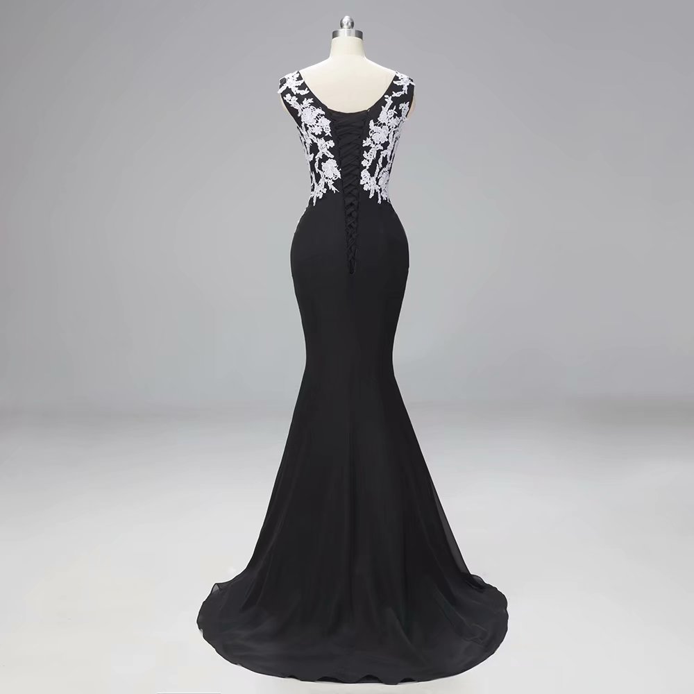 Black Off Shoulder Unique V-neck Mermaid Evening Gown JTE394