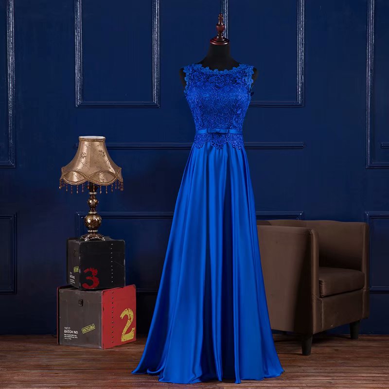 Royal Blue Evening Dresses 2019 Lace Wedding Party Gowns Lace-up Long Formal Evening Dress