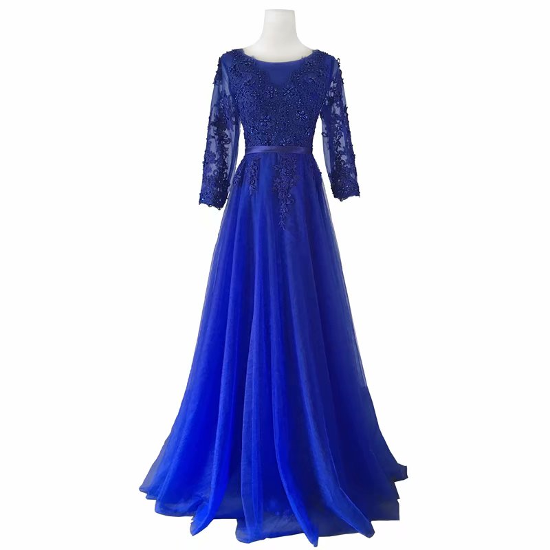 Long Neck Lace Applique Evening Dress 2019 Tulle Lace Applique Lace Applique Long Lace-up Formal Evening Gowns