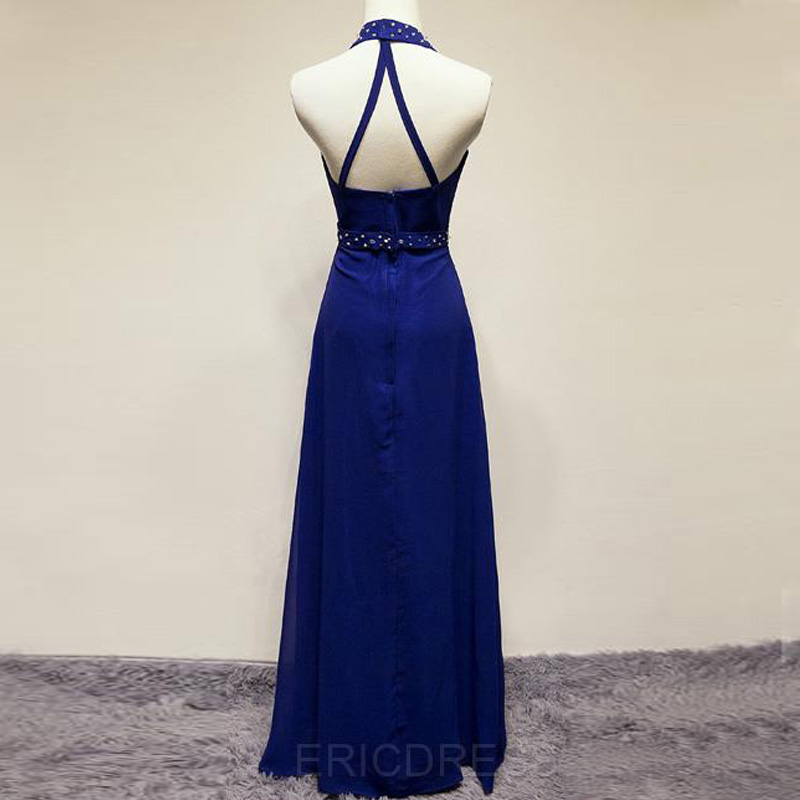 Blue Prom Dresses 2015 Long Halter Chiffon Evening Dresses Formal Gowns Women Bridal Gown Party Dress Long Prom Dress