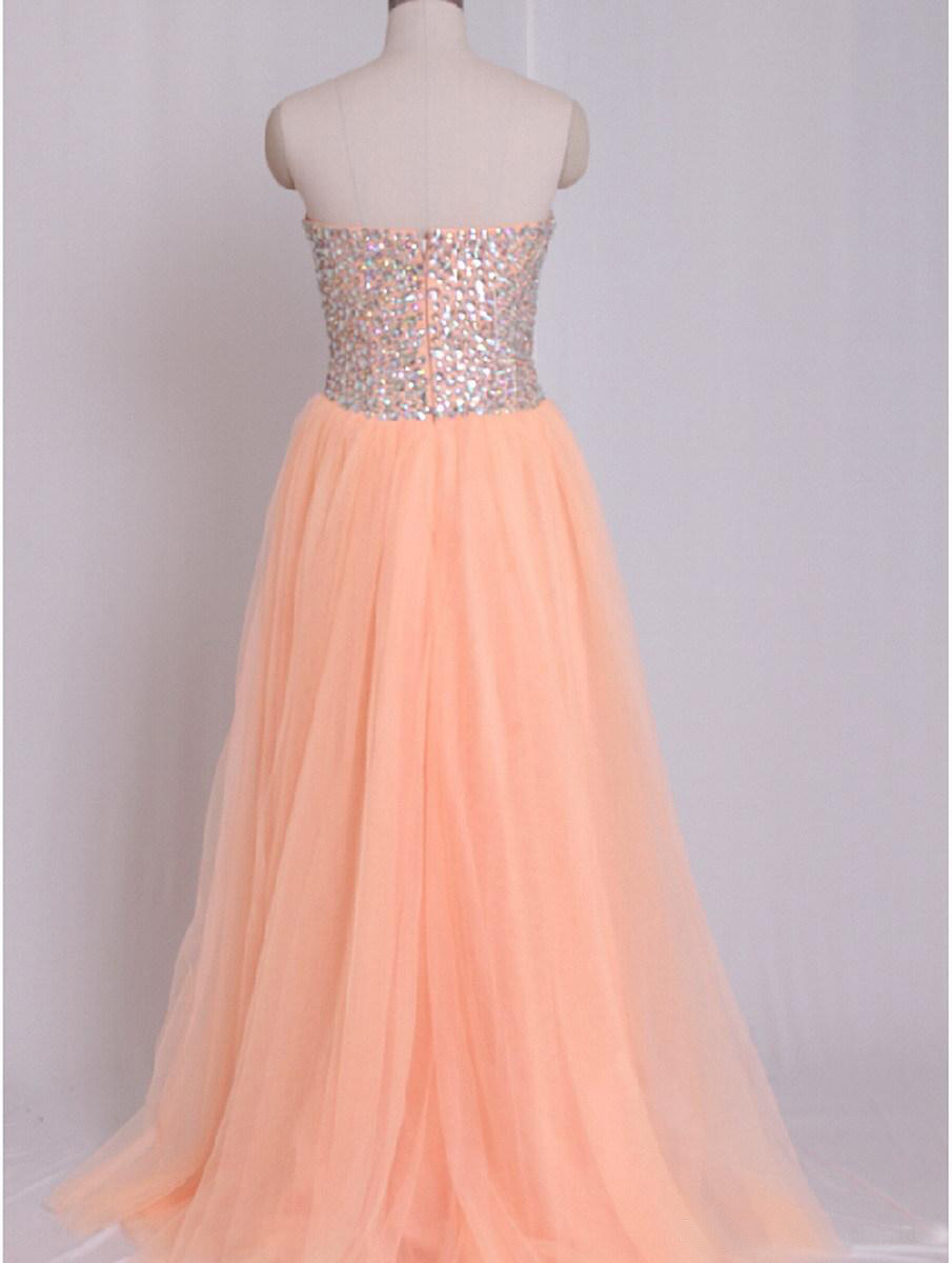 Coral Color Prom Dresses 2019 Long Sweetheart Crystal Evening Dresses Formal Gowns Women Bridal Gown Party Dress Long Prom Dress