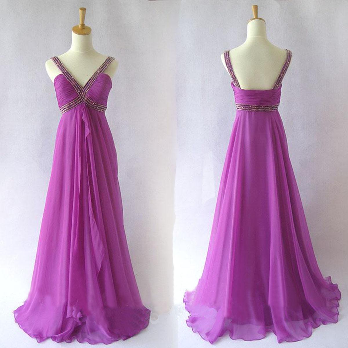 2015 Prom Dresses,purple Prom Dresses,long Prom Dresses, Beaded Evening Dresses ,custom Made Party Dresses
