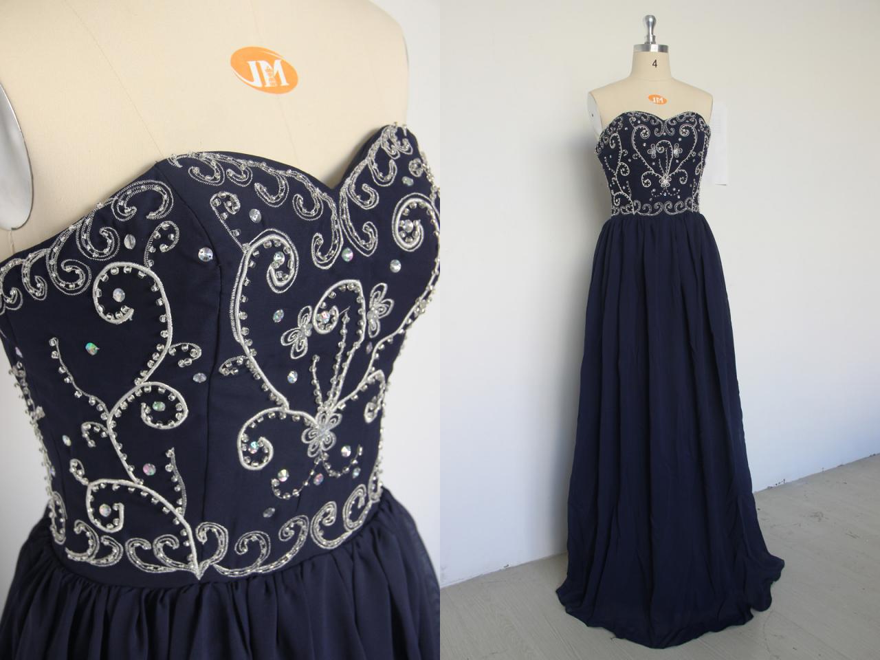 Luxury Embroidery Prom Dresses,navy Blue Prom Dresses,2015 Prom Dresses, Sexy Evening Dresses ,custom Made Formal Gowns