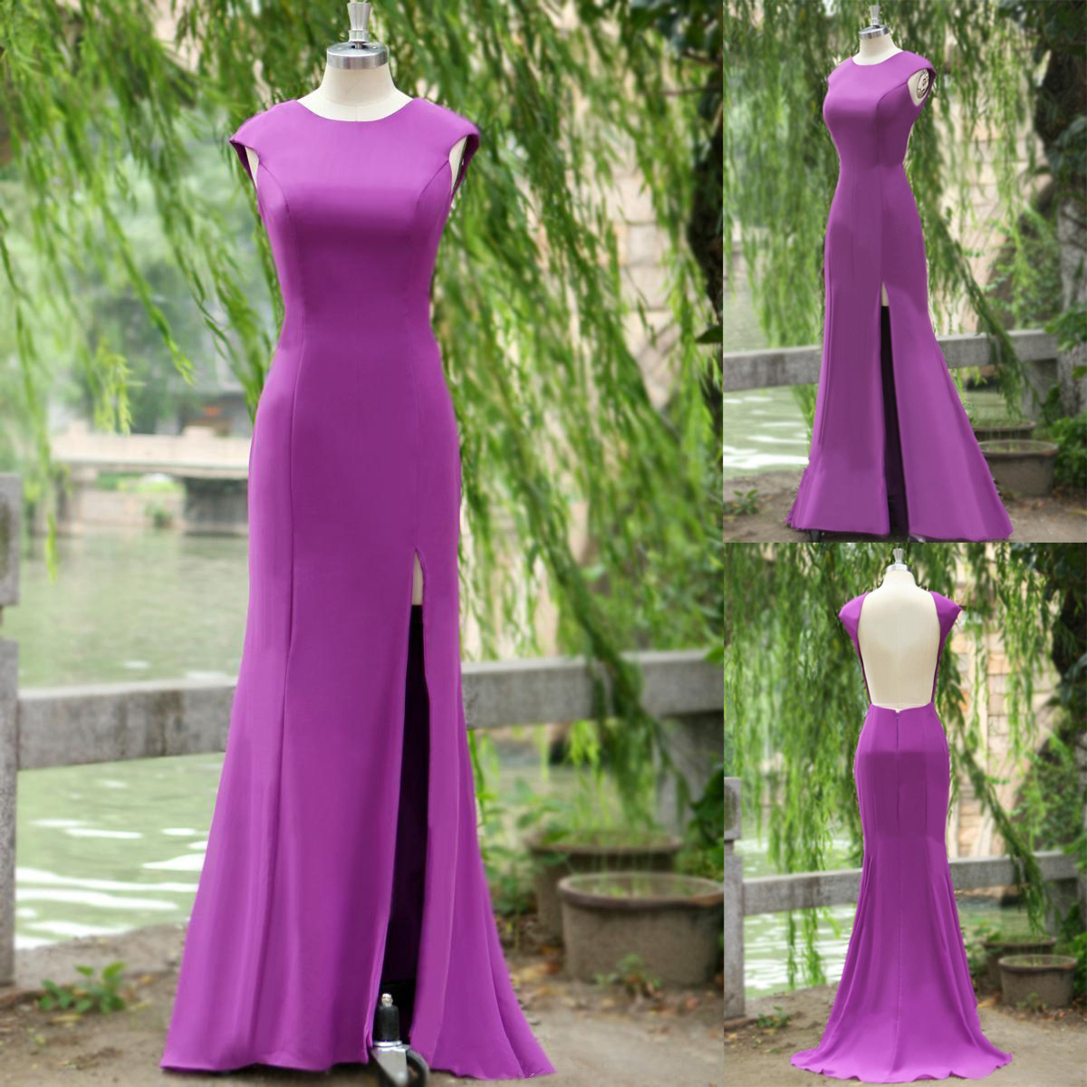 Luxury Purple Prom Dresses,side Split Prom Dresses,2015 Prom Dresses, Sexy Evening Dresses ,custom Made Formal Gowns