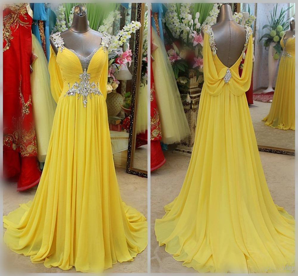 Prom Dresses 2019,backless Prom Dresses,long Crystal Beading Dresses, Yellow Evening Dresses, Formal Dresses Evening, Plus Size Dresses, Sexy