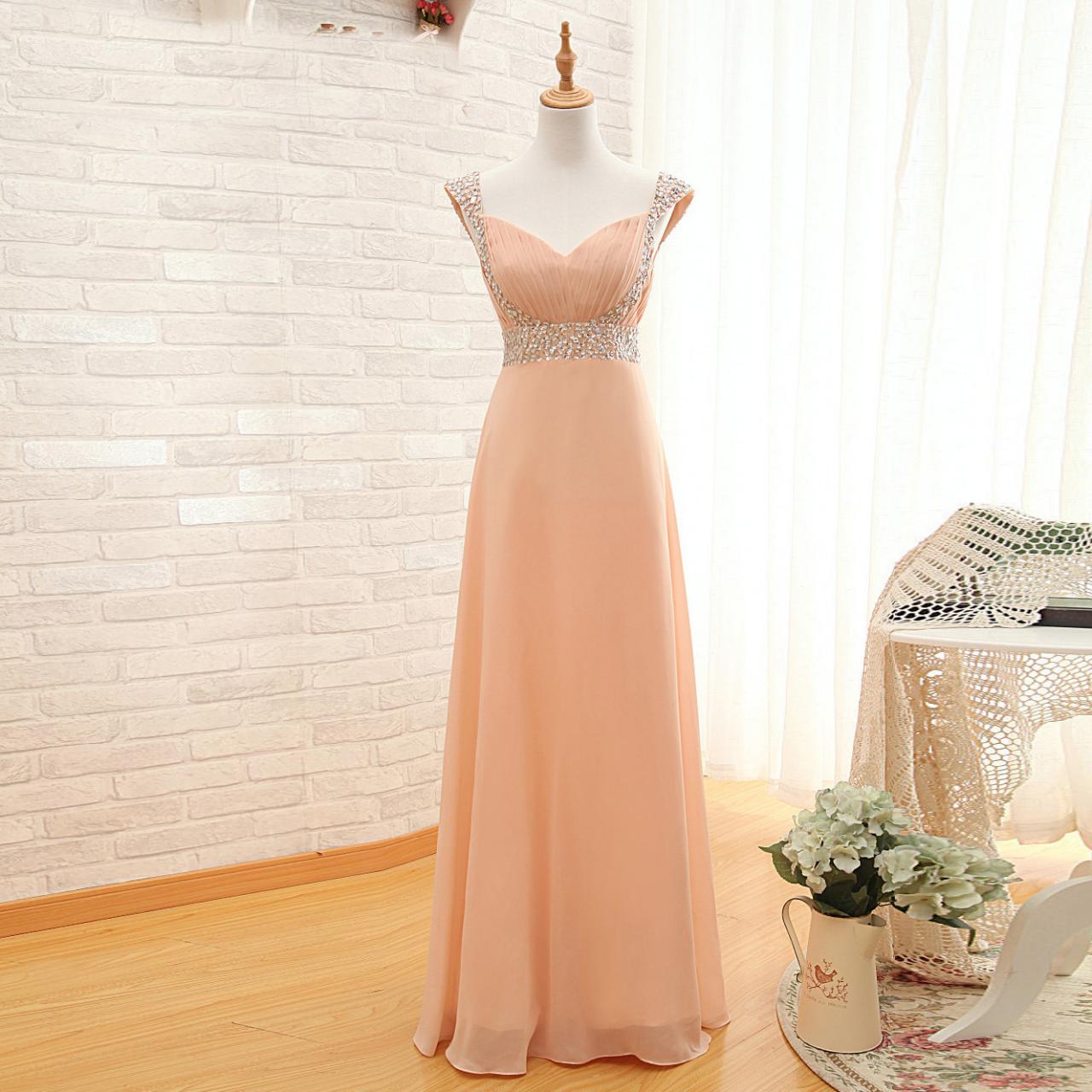 Cap Sleeve Bridesmaid Dresses,Sequin Bridesmaid Dresses,Long Chiffon