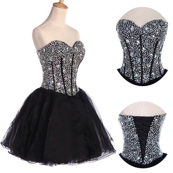 Beaded Embellished Sweetheart Black Short Tulle Homecoming Dress Featuring Lace-up Back, Bridesmaid Dress, Cocktail Dress