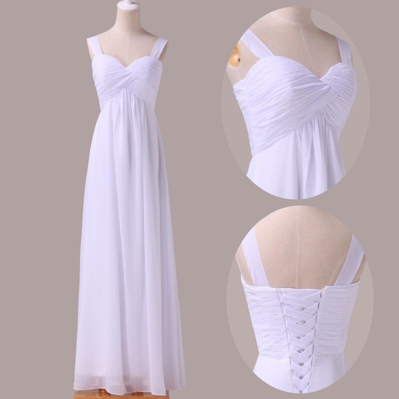 Spaghetti Straps White Chiffon Bridesmaid Dress,floor Length A Line White Bridesmaid Dresses,elegant Long Prom Dresses Party Evening Gown