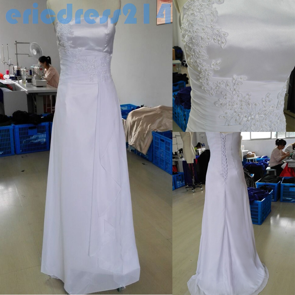 White Beach Wedding Dress 2015,strapless Chiffon Vintage Wedding Dress ,long Formal Wedding Gown, Evening Gown Prom Dress