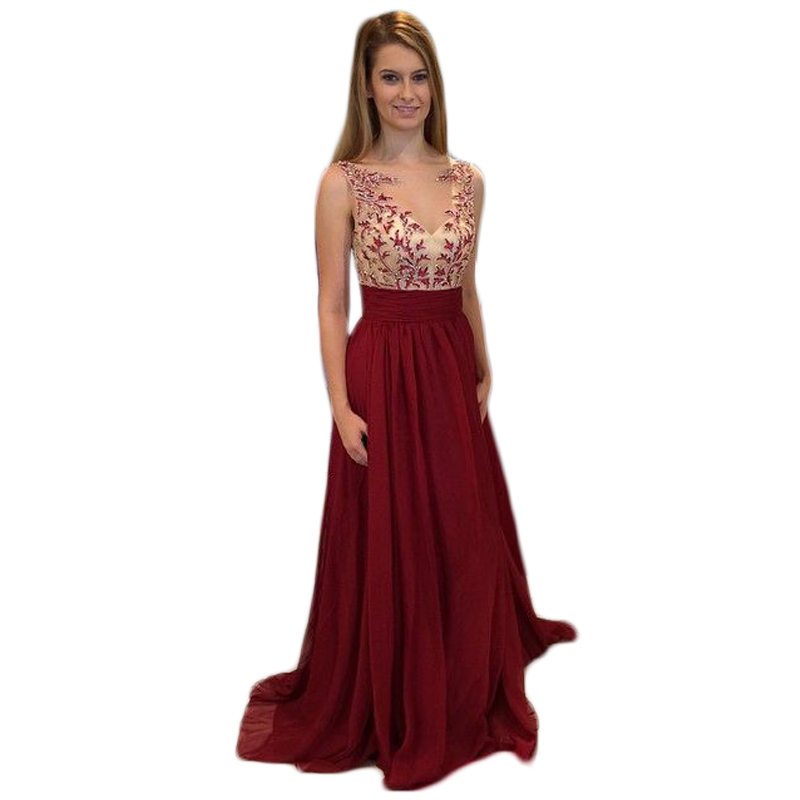 2019 Long Sexy Burgundy  Evening  Dresses  Long Chiffon 