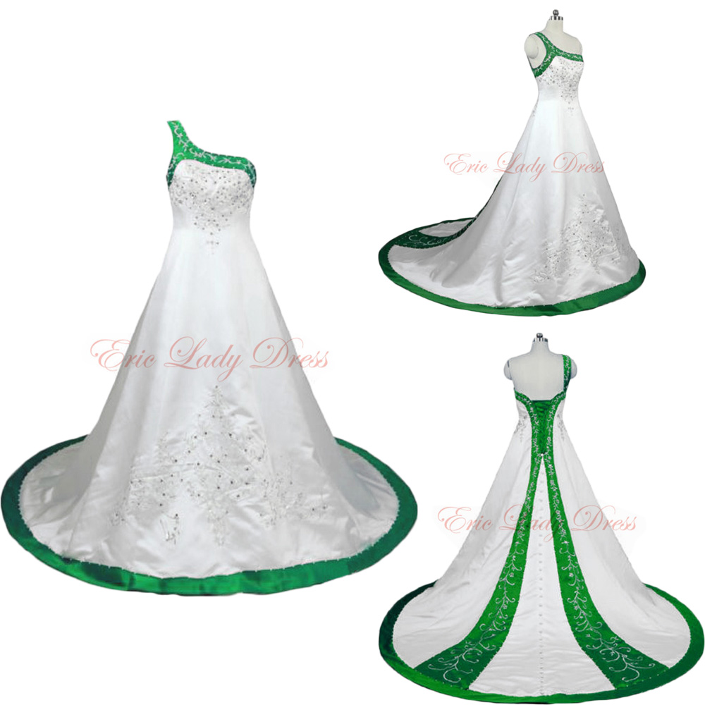 2015 Wedding Dresses,white And Green Embroidery Wedding Dresses, One ...