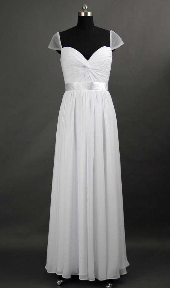 2016 Long White Cap Sleeve Evening Dresses Chiffon Elegant Prom Dress Robe De Soiree Formal Gowns