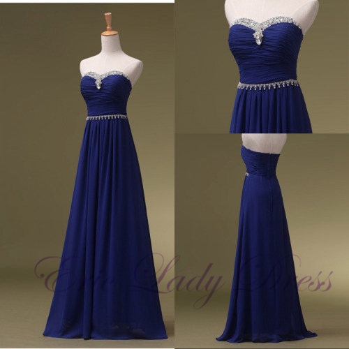 2016 Long Royal Blue Prom Dress Real Photo Organza Sweetheart Blue Crystal Evening Dresses Homecoming Cocktail Graduation Dress Robe De Soiree