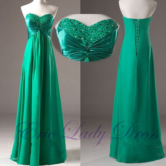 Elegant Gree Wedding Evening Dresses Long Sweetheart Chiffon Beaded Prom Dresses 2016 Real Photo Women Party Dresses Formal Gowns