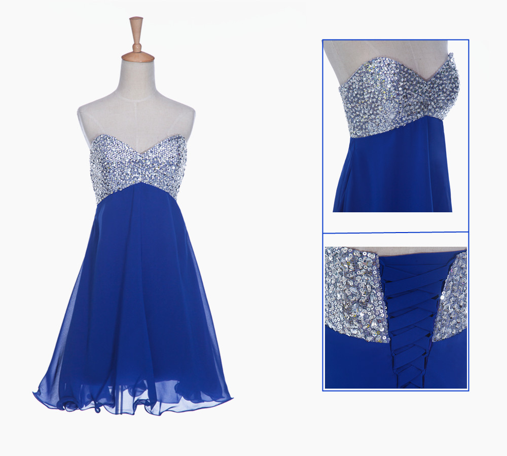 Royal Blue Graduation Cocktail Dresses Crystal Short Evening Dresses