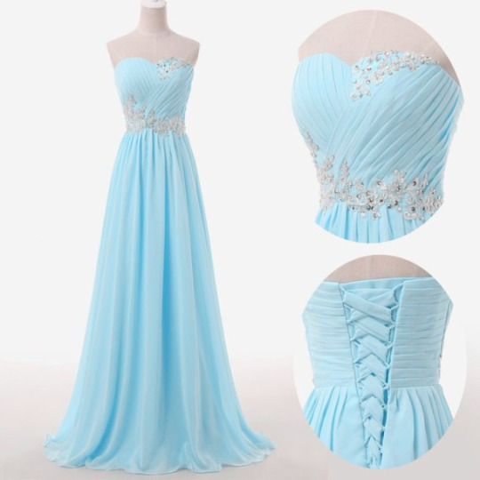 Elegant Chiffon Floor Length Sweetheart Light Blue Lace Up Back Prom Dress , Party Dresses, Evening Dresses, Long Prom Dress 2016,graduation