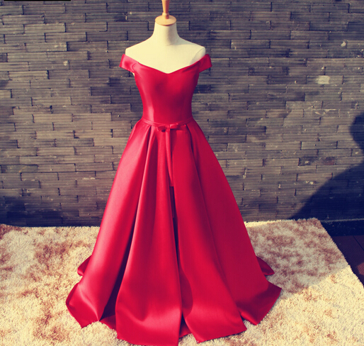 Elegant Satin Floor Length V Neck Red Lace Up Back Prom Dress , Party Dresses, Evening Dresses, Long Prom Dress 2016,graduation Dresses