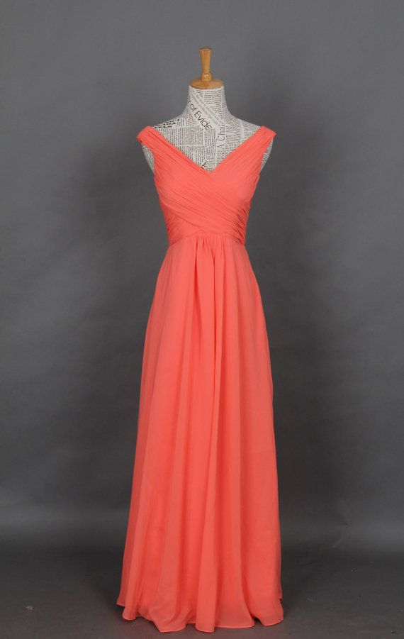 Chiffon Floor Length Strapless V Neck Coral Prom Dress , Party Dresses, Evening Dresses, Long Prom Dress 2016,graduation Dresses