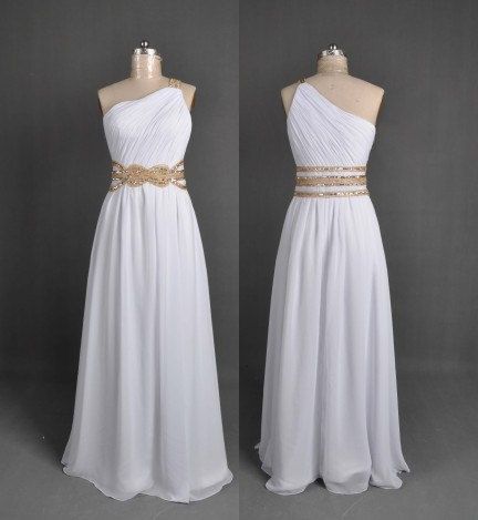 Chiffon Floor Length Strapless One Shoulder White Prom Dress , Party Dresses, Evening Dresses, Long Prom Dress 2016,graduation Dresses