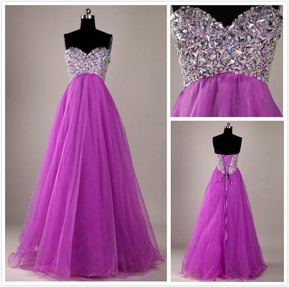 2016 Luxury Organza Long Sweetheart Purple Prom Dress , Party Dresses,crystal Evening Dresses, Long Prom Dress 2016,graduation Dresses