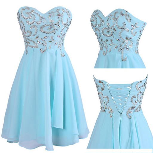 2016 Sexy Short Blue Sweetheart Chiffon Prom Dress , Graduation Dresses 2016,party Dresses,short Evening Dresses, Short Prom Dress 2016,