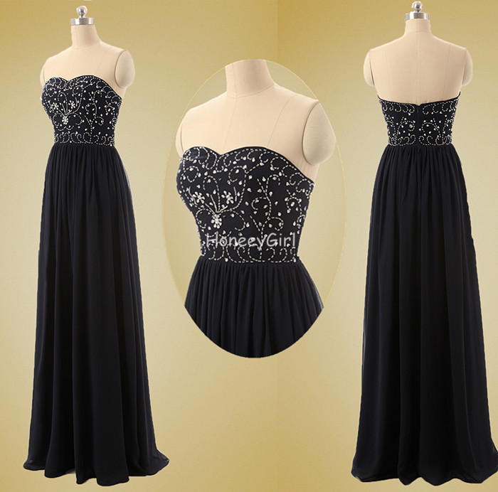 Prom Dress,black Prom Dress,long Strapless Chiffon Prom Dresses,custom Made Prom Dresses,luxury Prom Dress, Elegant Prom Dress, Long Prom