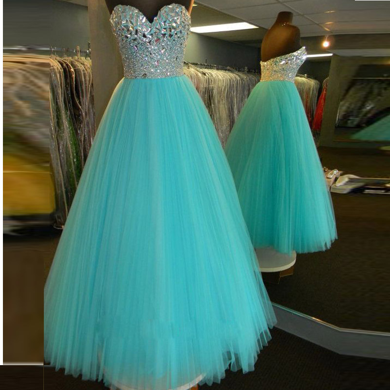 Prom Dress,blue Prom Dress,long Crystal Tulle Prom Dresses,custom Made Prom Dresses,luxury Prom Dress, Elegant Prom Dress, Long Prom Dresses,2016