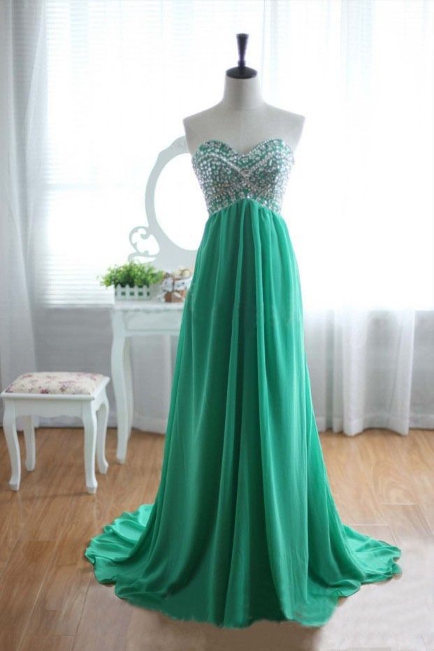 2016 Green Prom Dresses,long Elegant Prom Dresses,strapless Chiffon Evening Dresses ,crystal Beaded Evening Dresses 2016,dresses Party