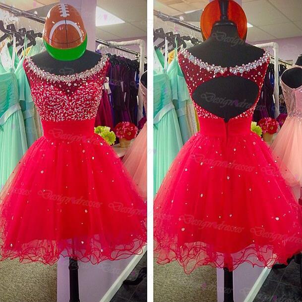 2016 Sexy Short Red Organza Prom Dress , Graduation Dresses 2016,party Dresses,short Evening Dresses, Mini Prom Dress 2016,backless Prom Dresses