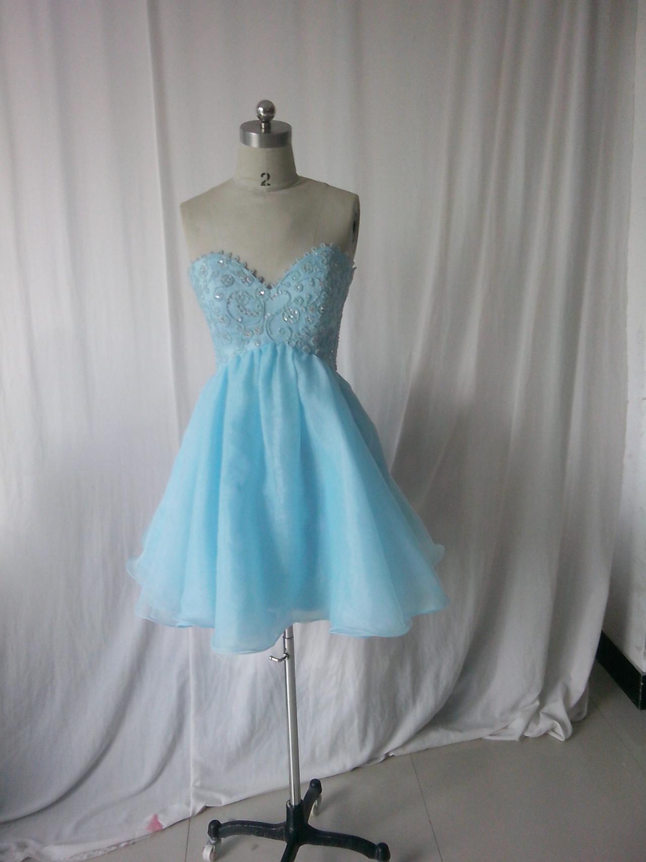Short Prom Dress, Short Prom Gowns,blue Prom Dress, Homecoming Dresses, Graduation Dresses,mini Organza Strapless Prom Dresses