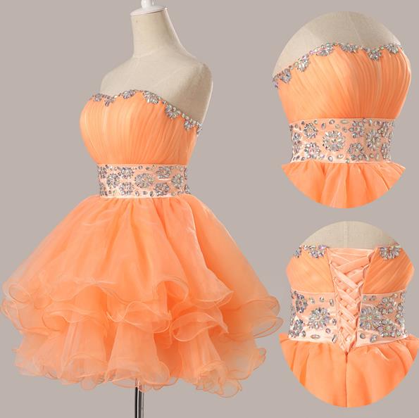 Short Prom Dress, Short Prom Gowns,orange Prom Dress, Homecoming Dresses, Graduation Dresses,short Sweetheart Organza Prom Dresses