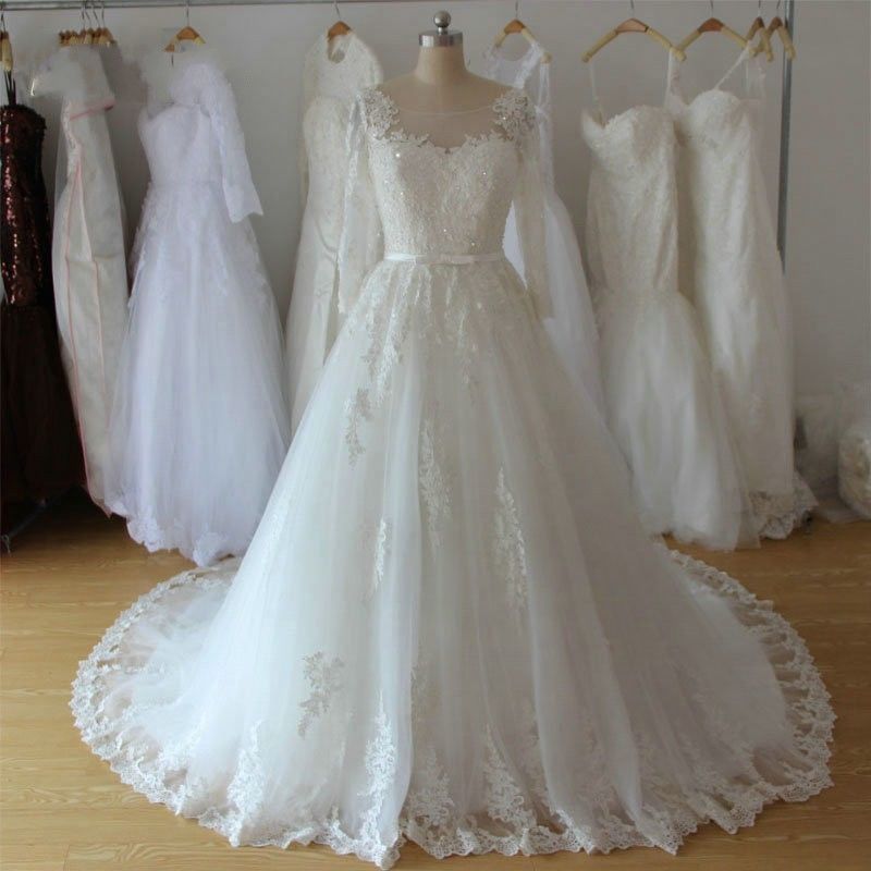 Wedding Dress, Wedding Dresses,2016 Ball Gown Wedding Dresses, White Sheer Neck Chapel Train Tulle Wedding Dresses,custom Made Wedding Dresses