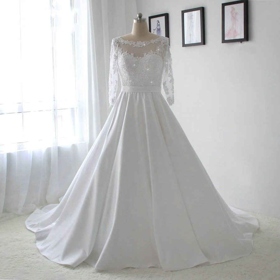 Wedding Dress, Wedding Dresses,vintage Wedding Dresses, Long Sleeve Wedding Dresses,custom Made Wedding Dresses, White Satin Wedding Dresses