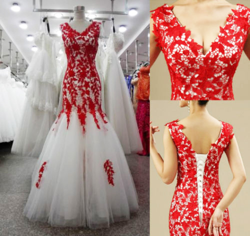 Wedding Dress, Wedding Dresses,vintage Wedding Dresses, Mermaid Lace Wedding Dresses,custom Made Wedding Dresses, Red V Neck Wedding Dresses