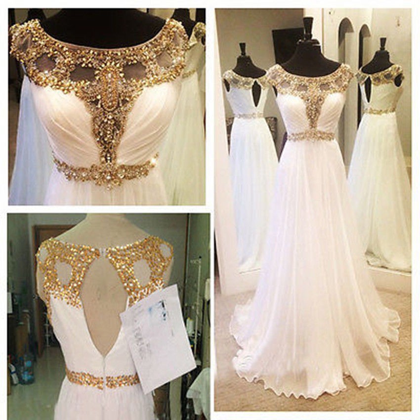 Wedding Dress, Wedding Dresses,sexy Open Back Wedding Dresses, Gold Chiffon Wedding Dresses,custom Made Wedding Dresses