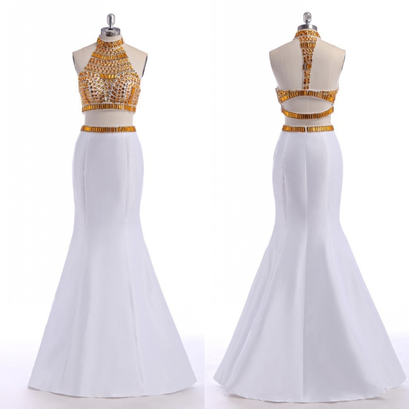 Prom Dress,2 Piece Prom Dress,mermaid Prom Dresses,sexy White Prom Dresses,custom Made Prom Dress, Chiffon Prom Dresses, Long Prom Dresses,2016
