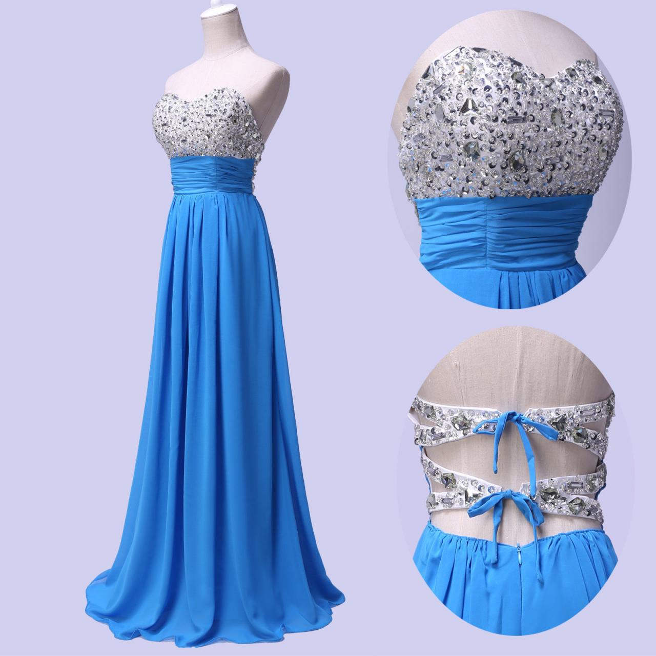 Prom Dress,long Elegant Prom Dress,sweetheart Prom Dresses,custom Made Prom Dresses,chiffon Prom Dress, Long Blue Prom Dress,2016 Prom Dresses