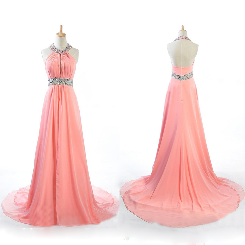 Prom Dresses,coral Prom Dresses,chiffon Prom Dress,2016 Sexy Scoop Prom Dresses,long Elegant Prom Dresses,prom Dress