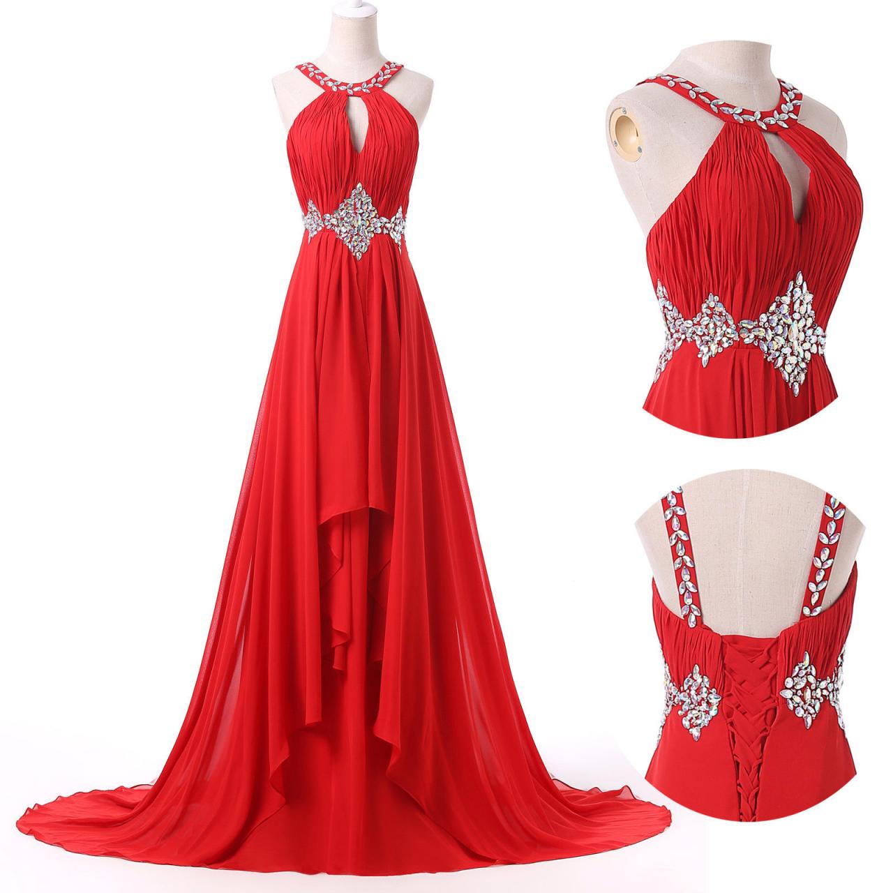 Prom Dresses,red Prom Dresses,chiffon Prom Dress,2016 Sexy Scoop Prom Dresses,long Elegant Prom Dresses,prom Dress