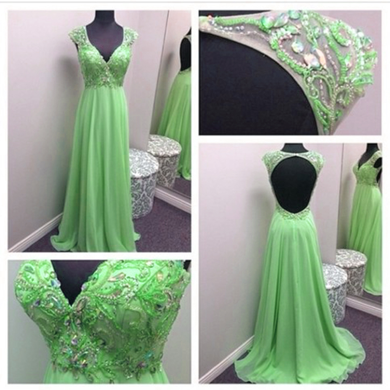 Prom Dresses,green Prom Dresses,chiffon Prom Dress,2016 Sexy Backless Prom Dresses,long Elegant Prom Dresses,prom Dress